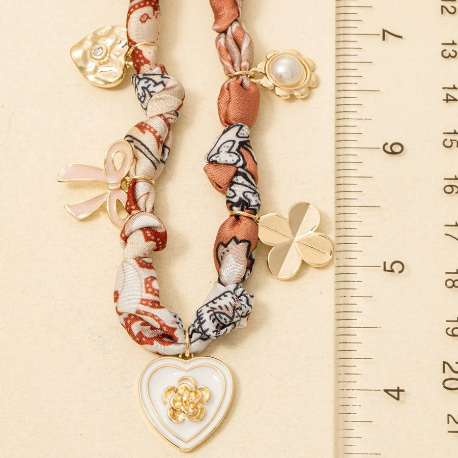 Enamel Heart Bow Charms Bandana Necklace