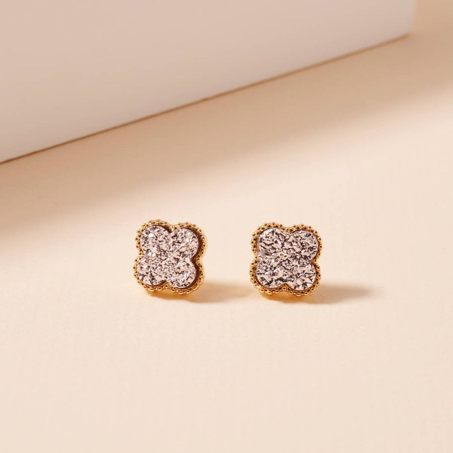 Clover Stone Stud Rose Gold Earrings