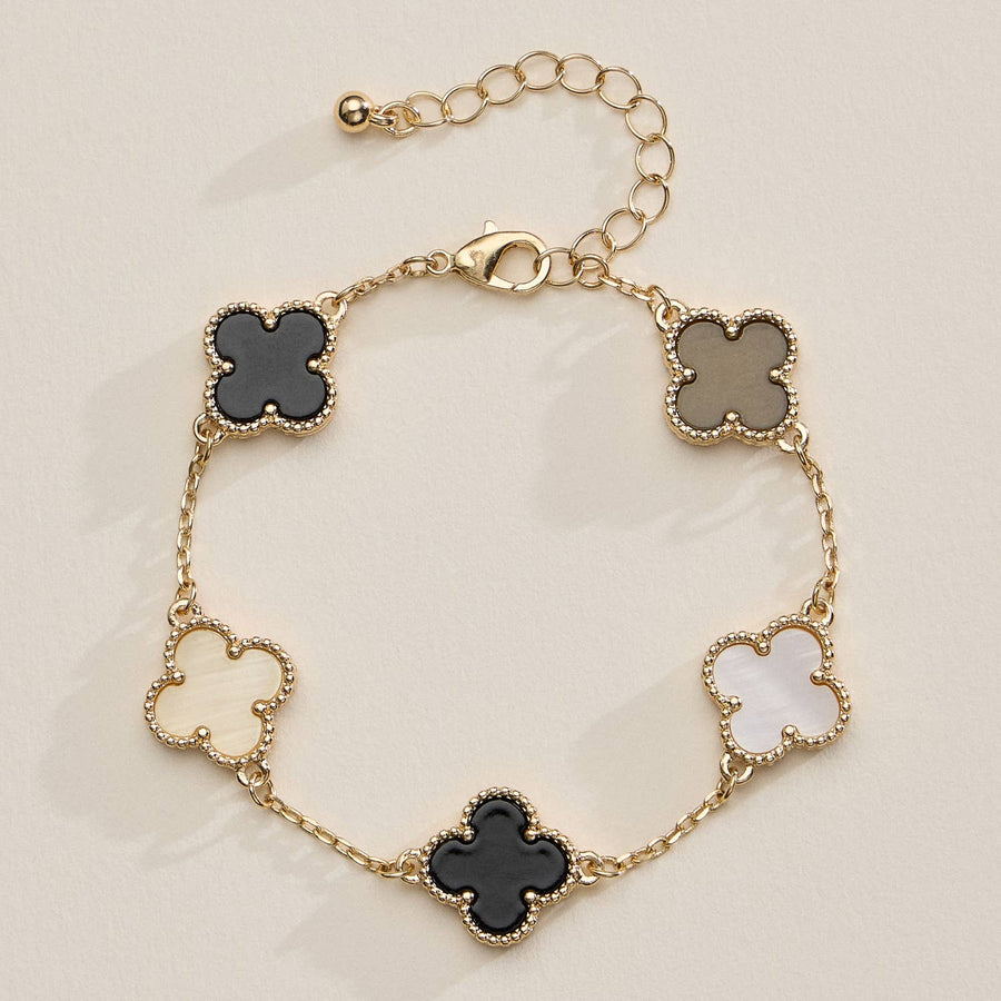 Black & White Gold Clover Charm Bracelet
