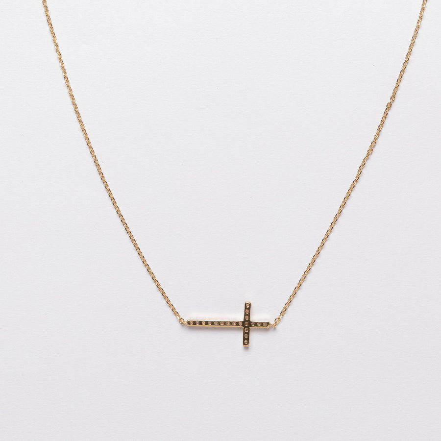 Gold Cross Necklace with CZ Accents