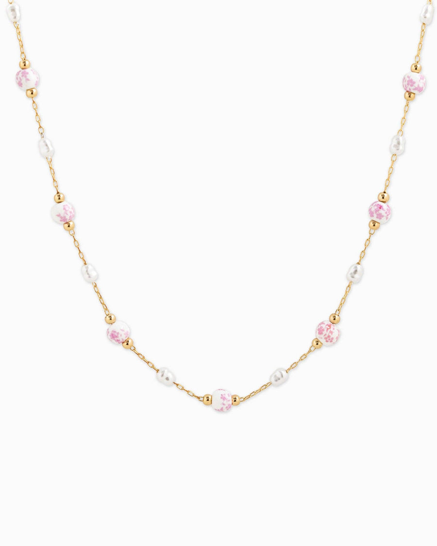 Ceramic Light Pink and Pearl Mix Bead Chain Necklace