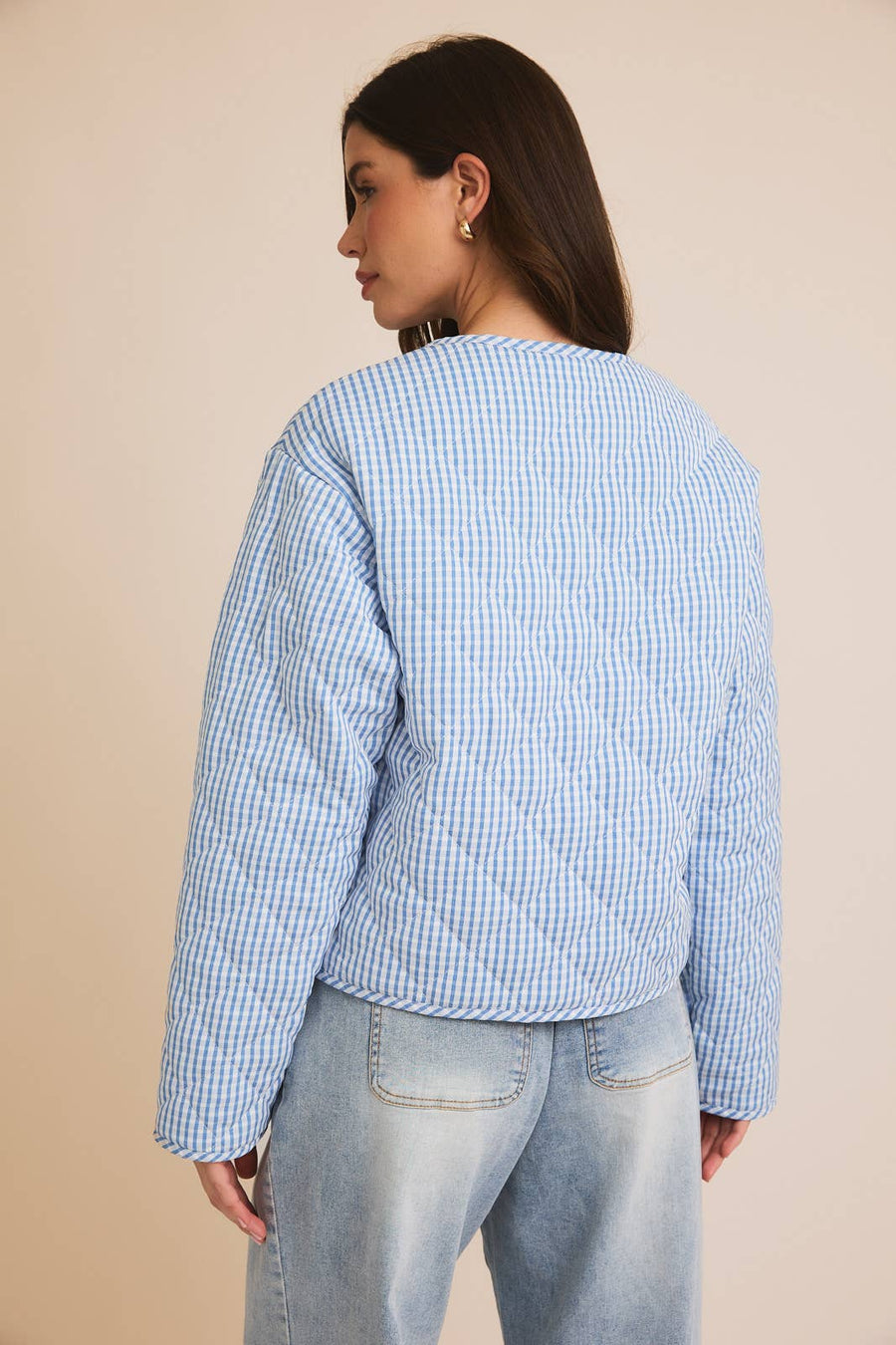 “Quinn” Tie Gingham Quilt Jacket Blue Willow Collection