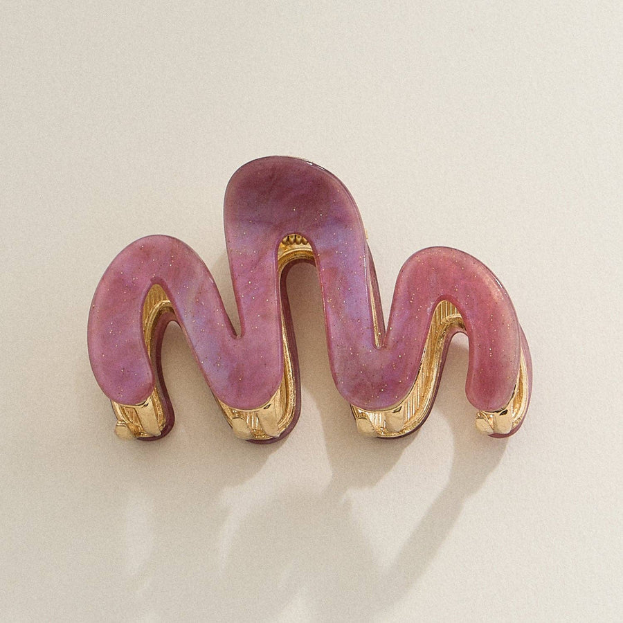 Burgundy Wavy Matte Claw Clip with Gold Accents