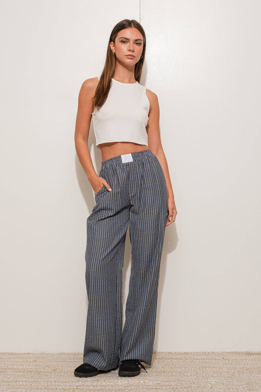 “Grimes” Striped Bottoms With Pockets Blue Willow Collection