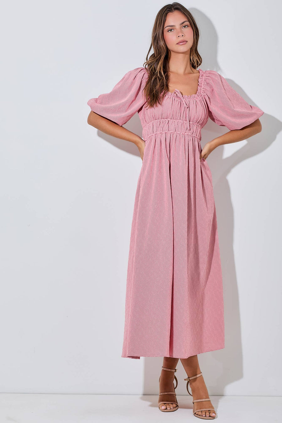 “Eloise” Elastic Micro Gingham Maxi Dress