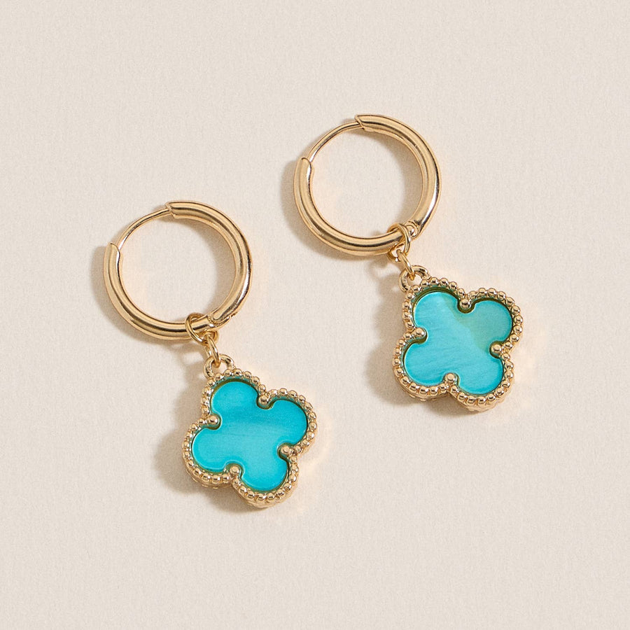 Turquoise Clover Charm Hoop Earrings