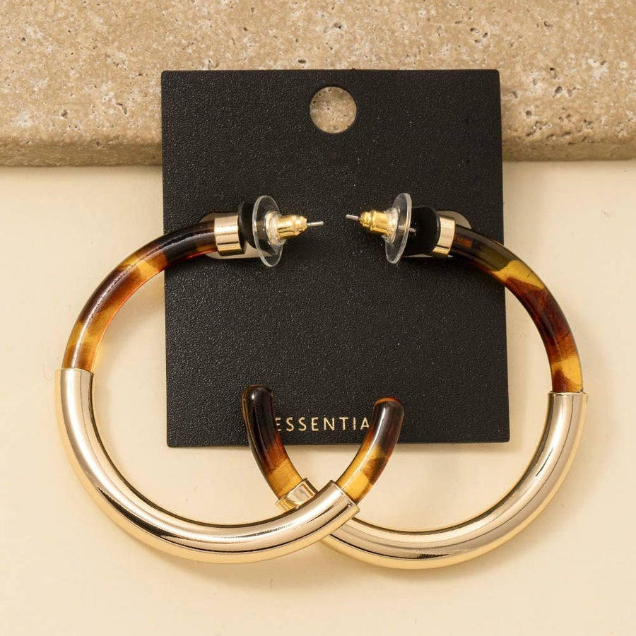 Gold Dipped And Tortoise Shell Tube Hoop Earrings