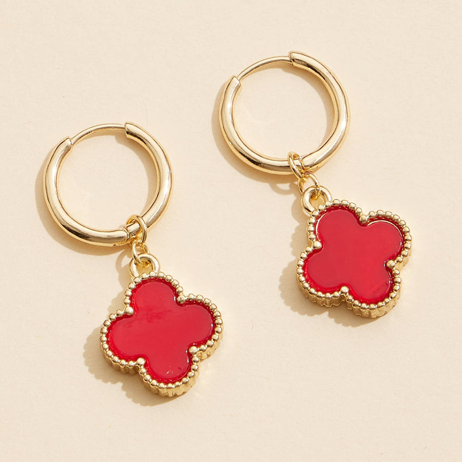 Red Clover Charm Hoop Earrings