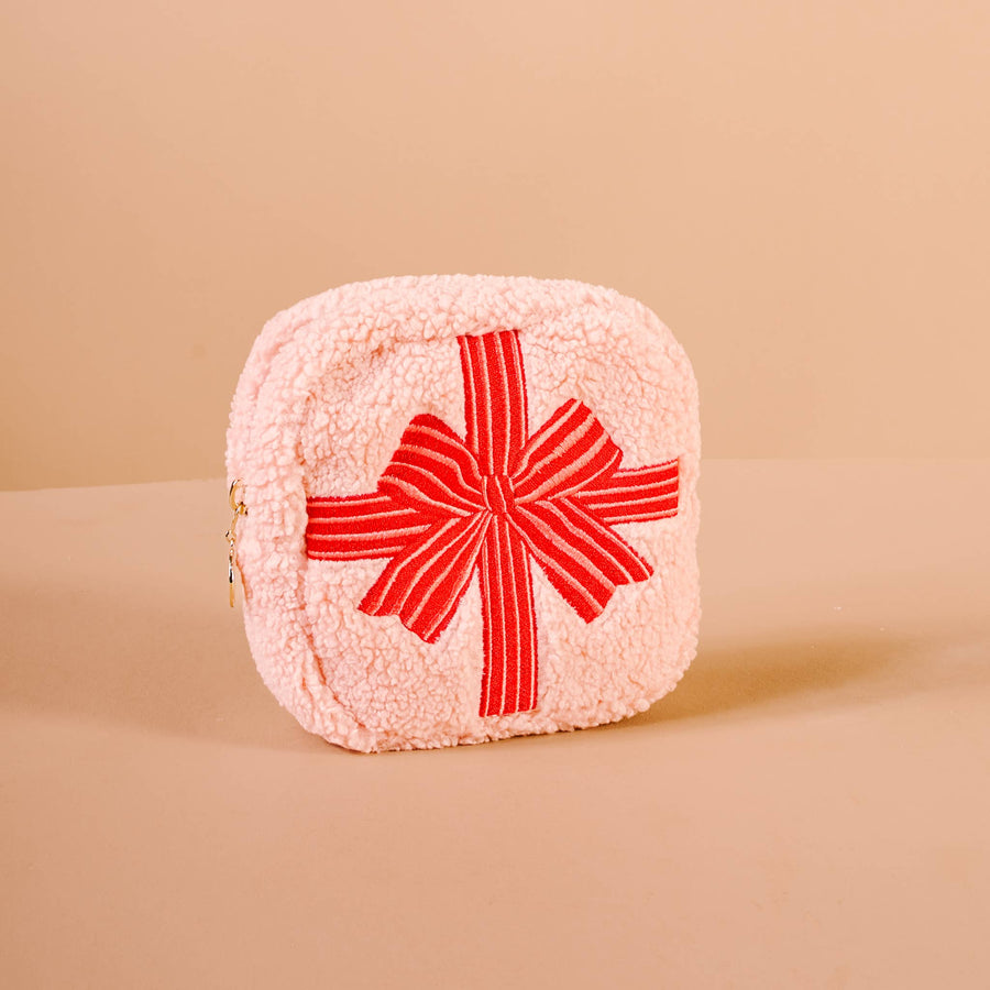 Teddy Pouch-Square Holiday Gift Bow Red