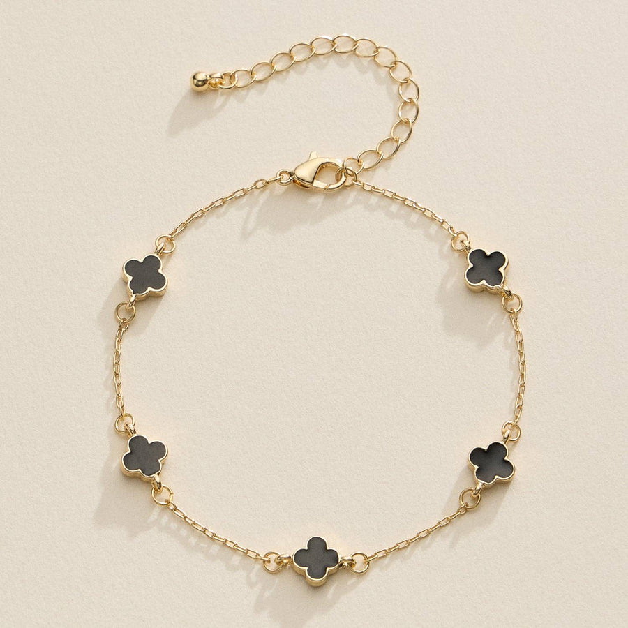 Black & Gold Enamel Clover Charm Bracelet