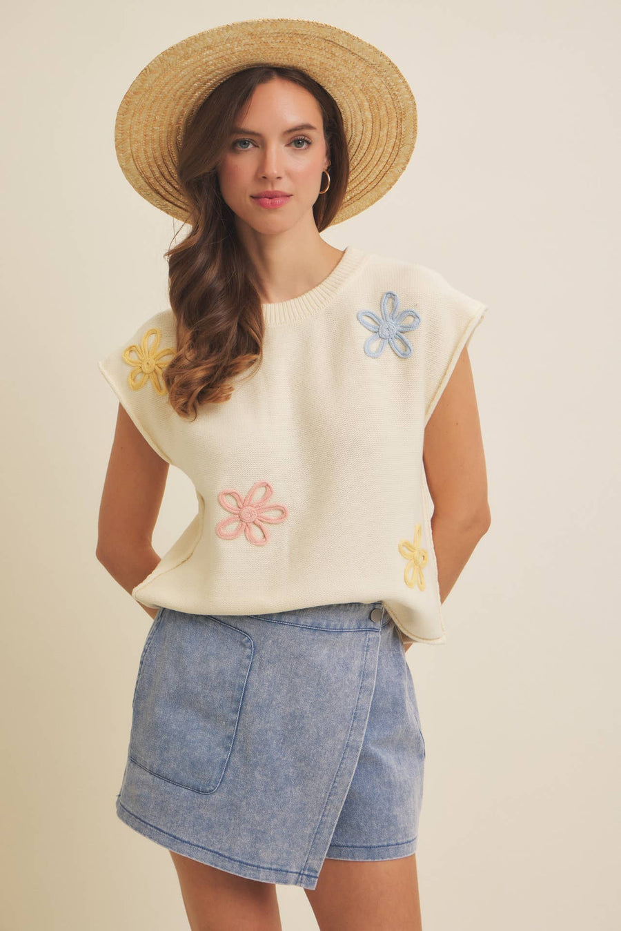 “Elsie” Oversized Embroidered Navy Sweater Vest