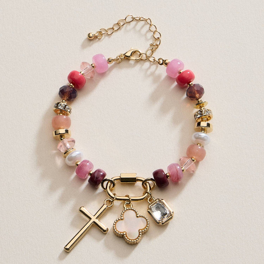 Pink Beaded Charm Bracelet