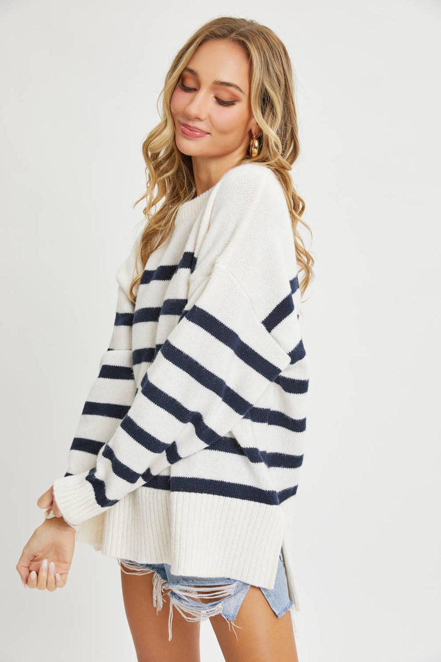 “Sigrid” Striped Pullover Oversize Sweater Blue Willow Collection