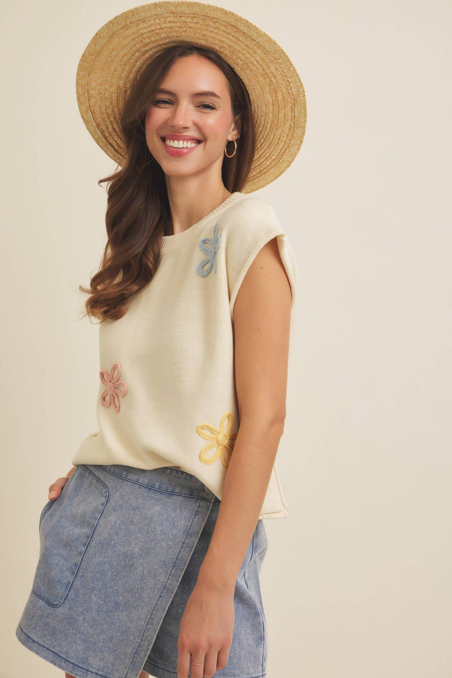 “Elsie” Oversized Embroidered Navy Sweater Vest