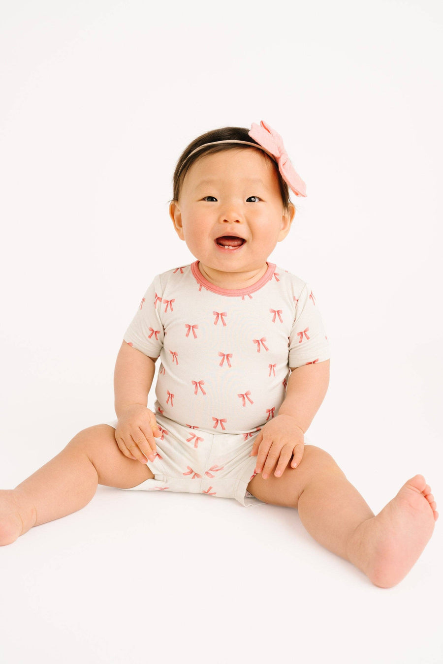 Ribbon Bow Bamboo Shorts Set