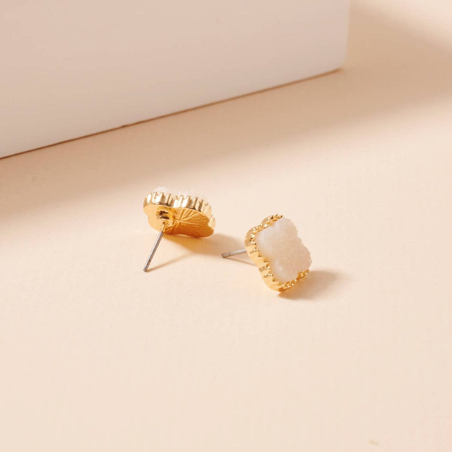 Clover Stone Stud Ivory Earrings
