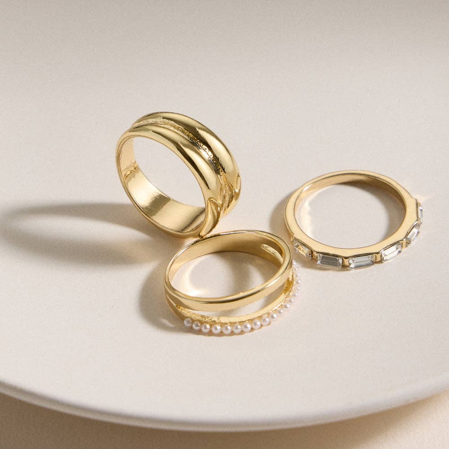 Gold & Crystal Stacking Ring Set