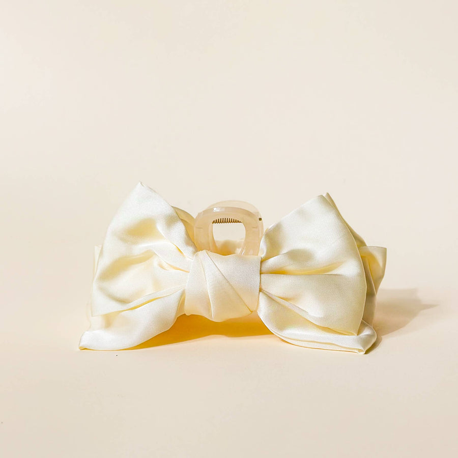 Satin Bow Claw Clip Cream