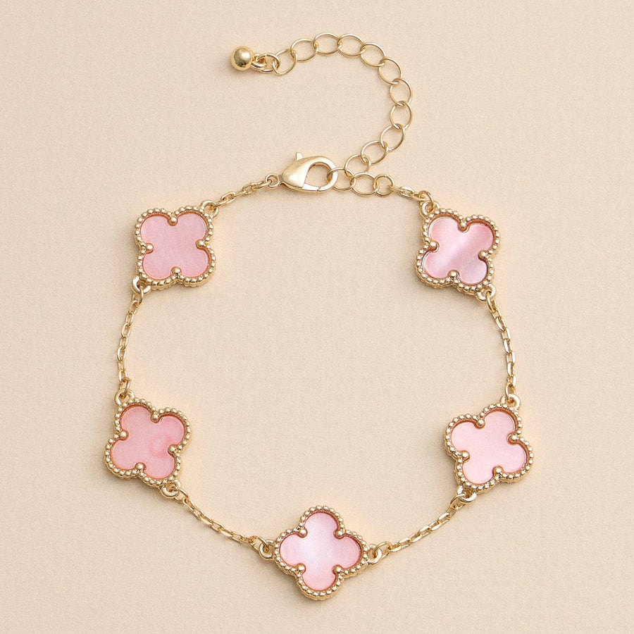 Pink & Gold Mother of Pearl Clover Bracelet