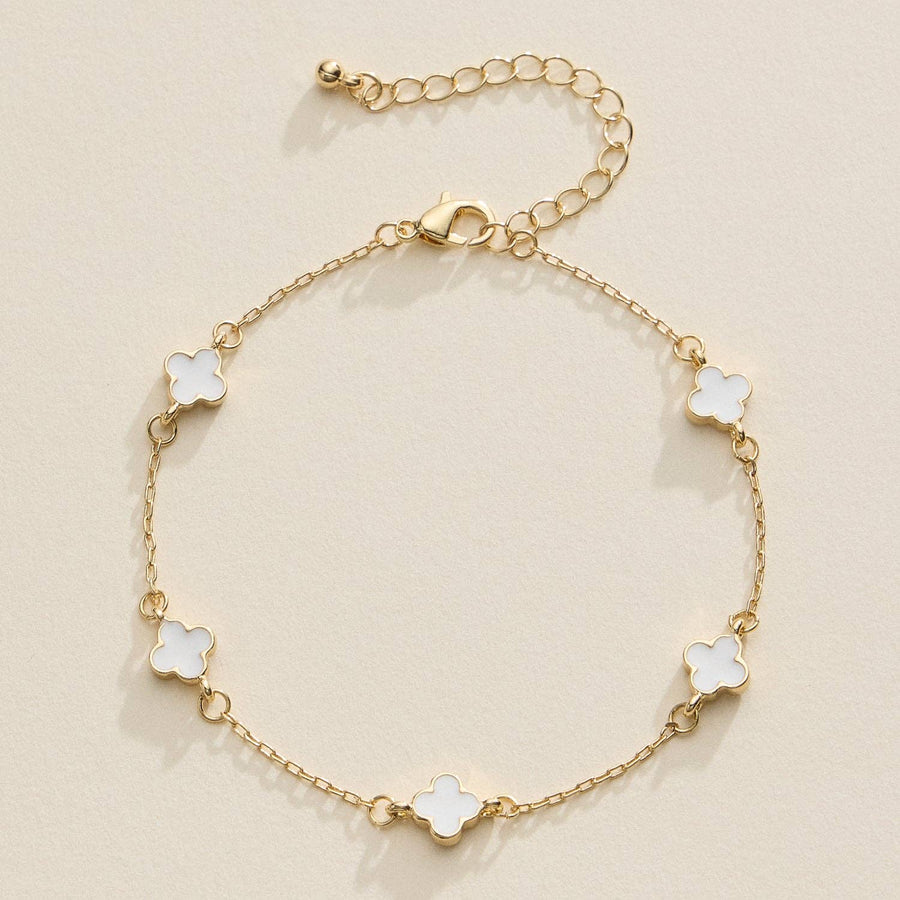 White & Gold Enamel Clover Charm Bracelet