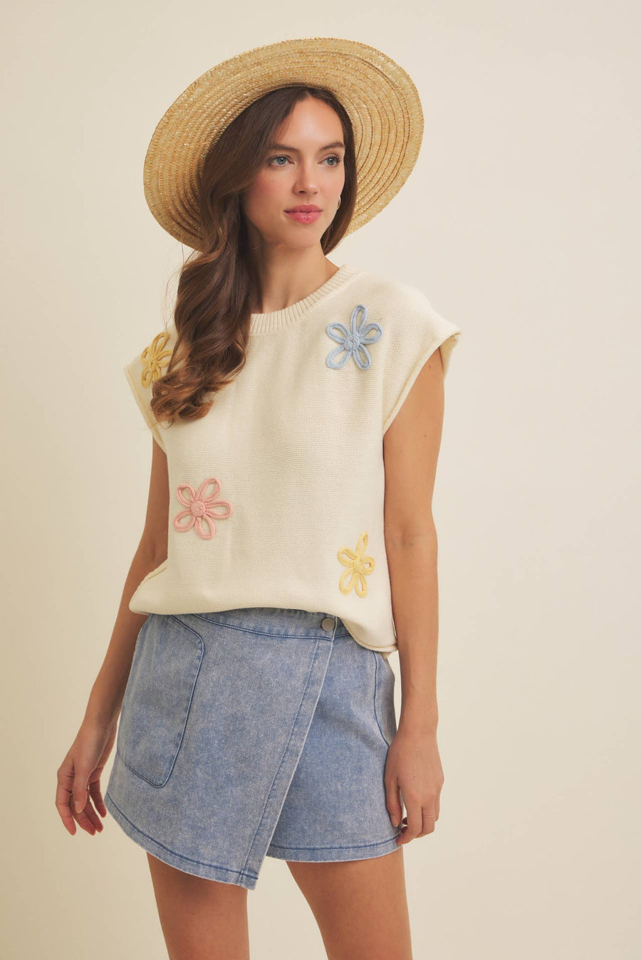 “Elsie” Oversized Embroidered Navy Sweater Vest