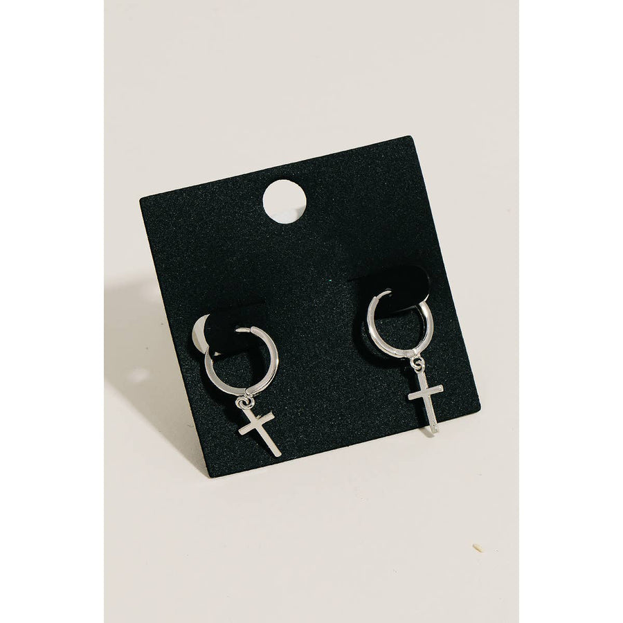 Gold Dipped Cross Charm Hoop Earrings