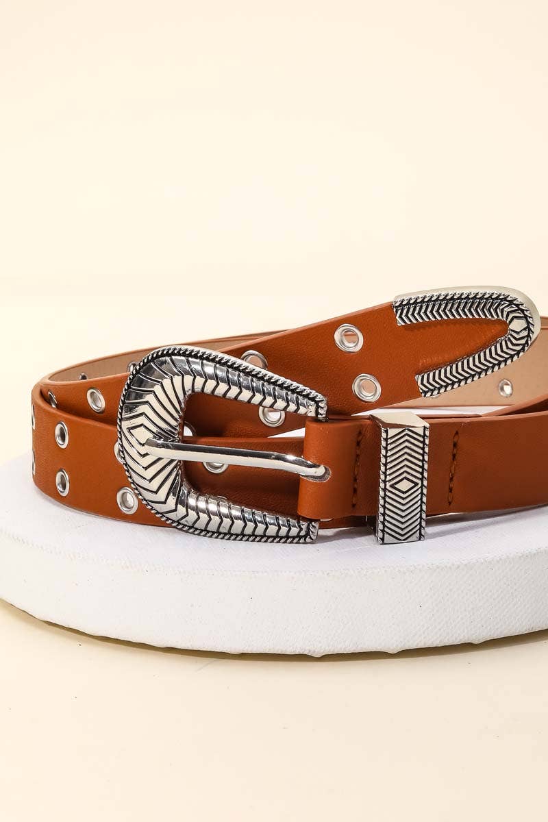 Brown Western Horseshoe Buckle Notched Belt