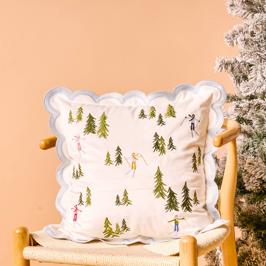 Scalloped Square Throw Pillow-Aprés Ski