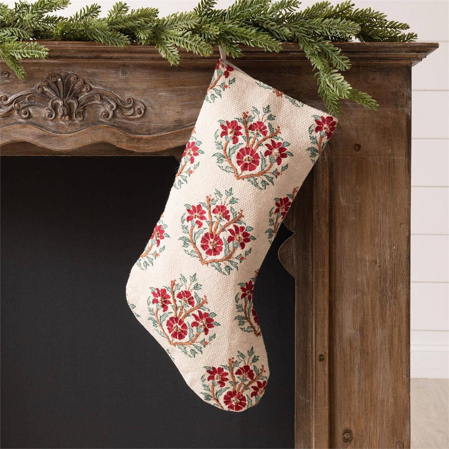 Red Block Print Beaded Stocking