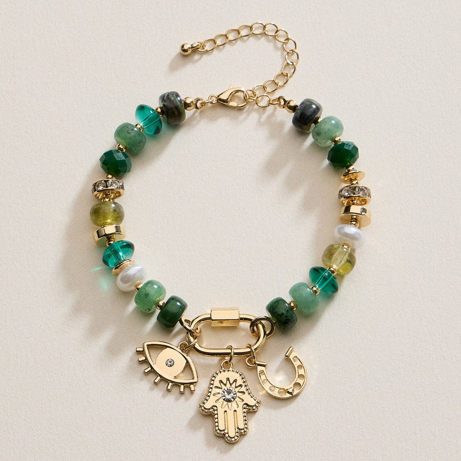 Green Beaded Charm Bracelet