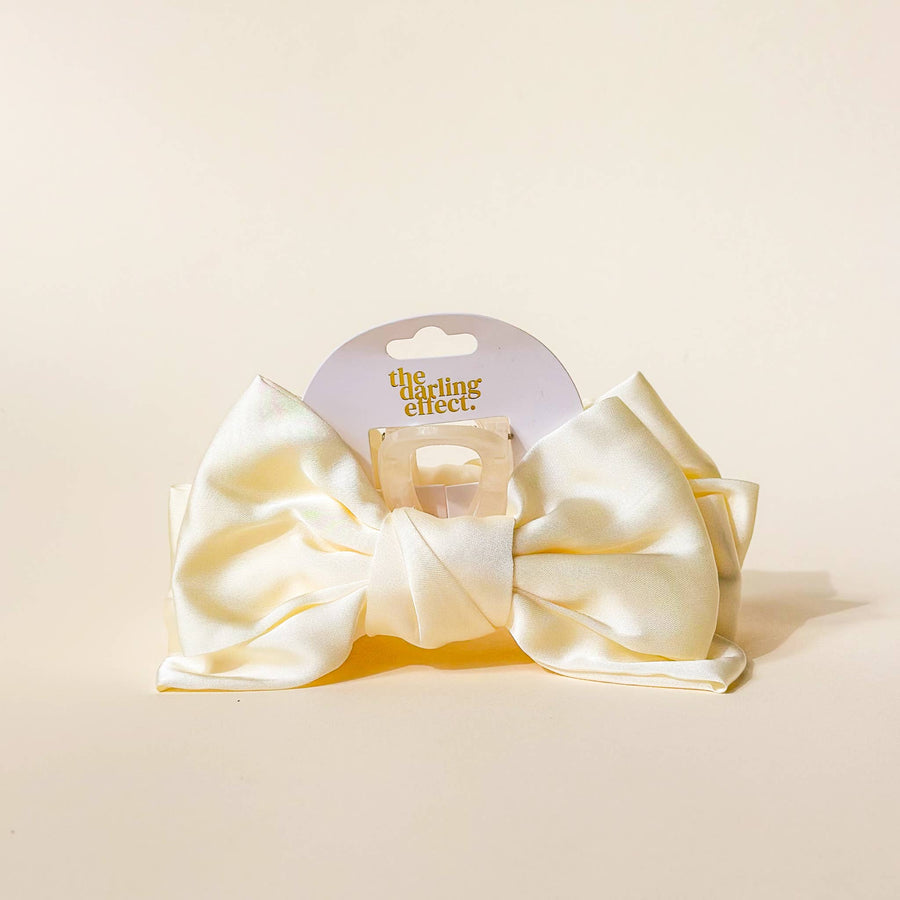 Satin Bow Claw Clip Cream