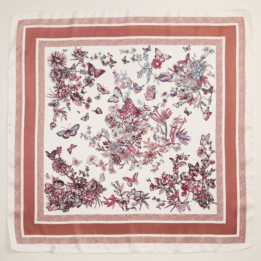 Rose Floral Butterfly Silk Square Scarf