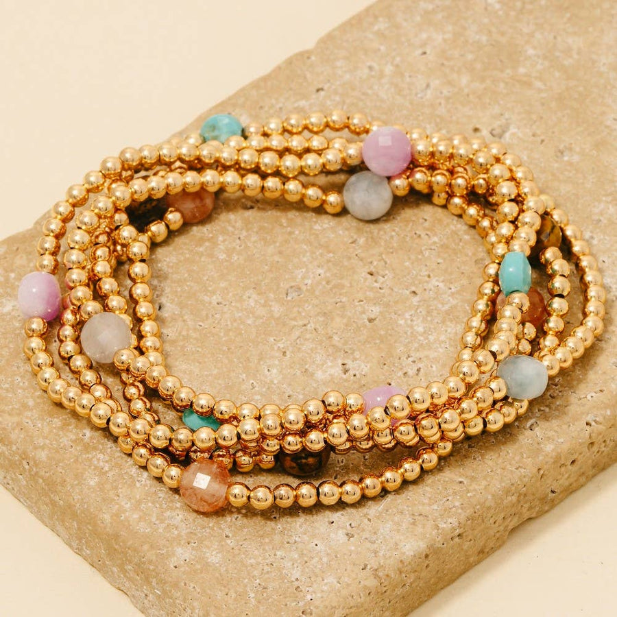 Multi Stone Beads Beaded Bracelet Set