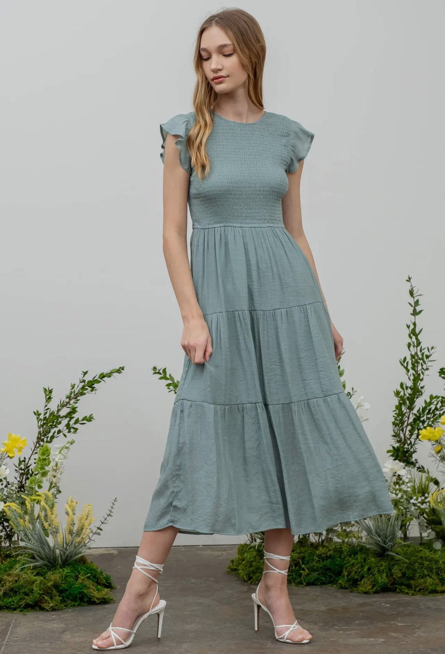 “Jana” Smocked Tiered Midi Dress