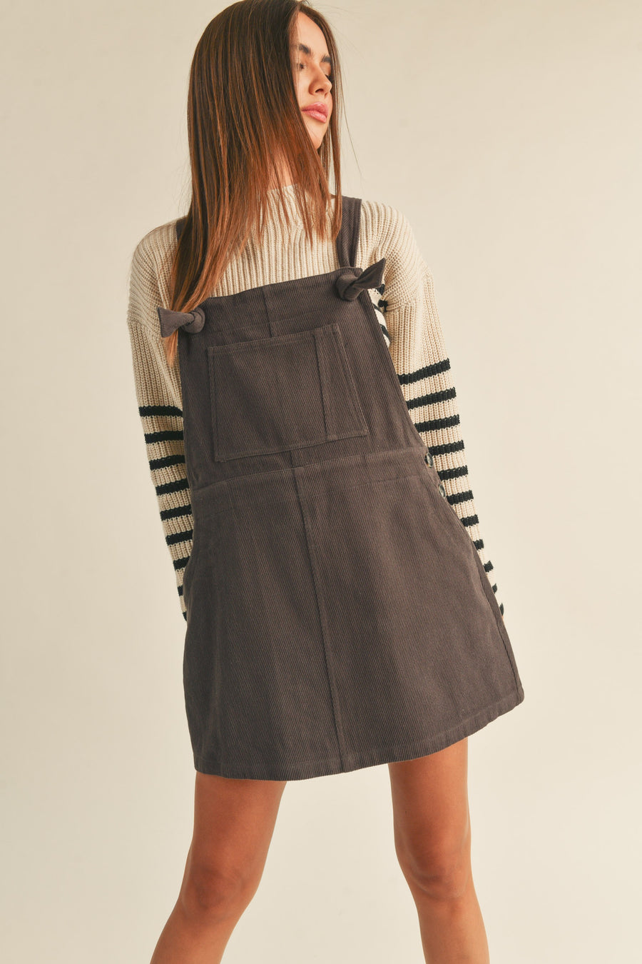 “Lee” Charcoal Cotton Overall Dress