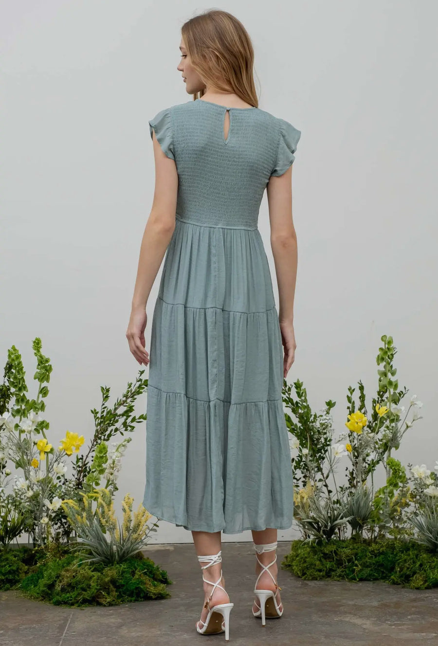 “Jana” Smocked Tiered Midi Dress