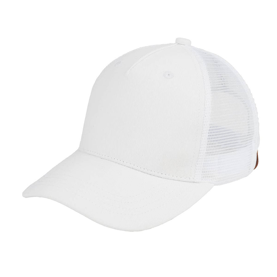 Five Panel Solid Blank Trucker Hat: White