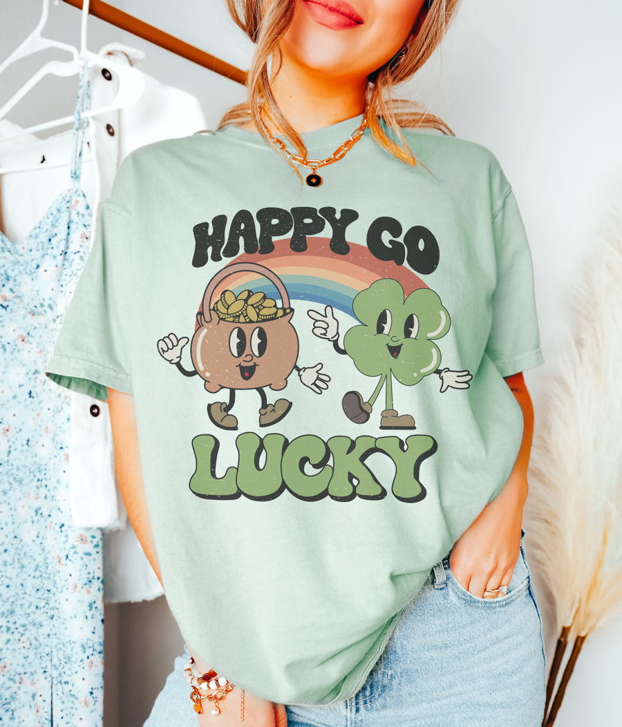 Retro Happy Go Lucky T-Shirts St. Patricks Day Lucky T-Shirt